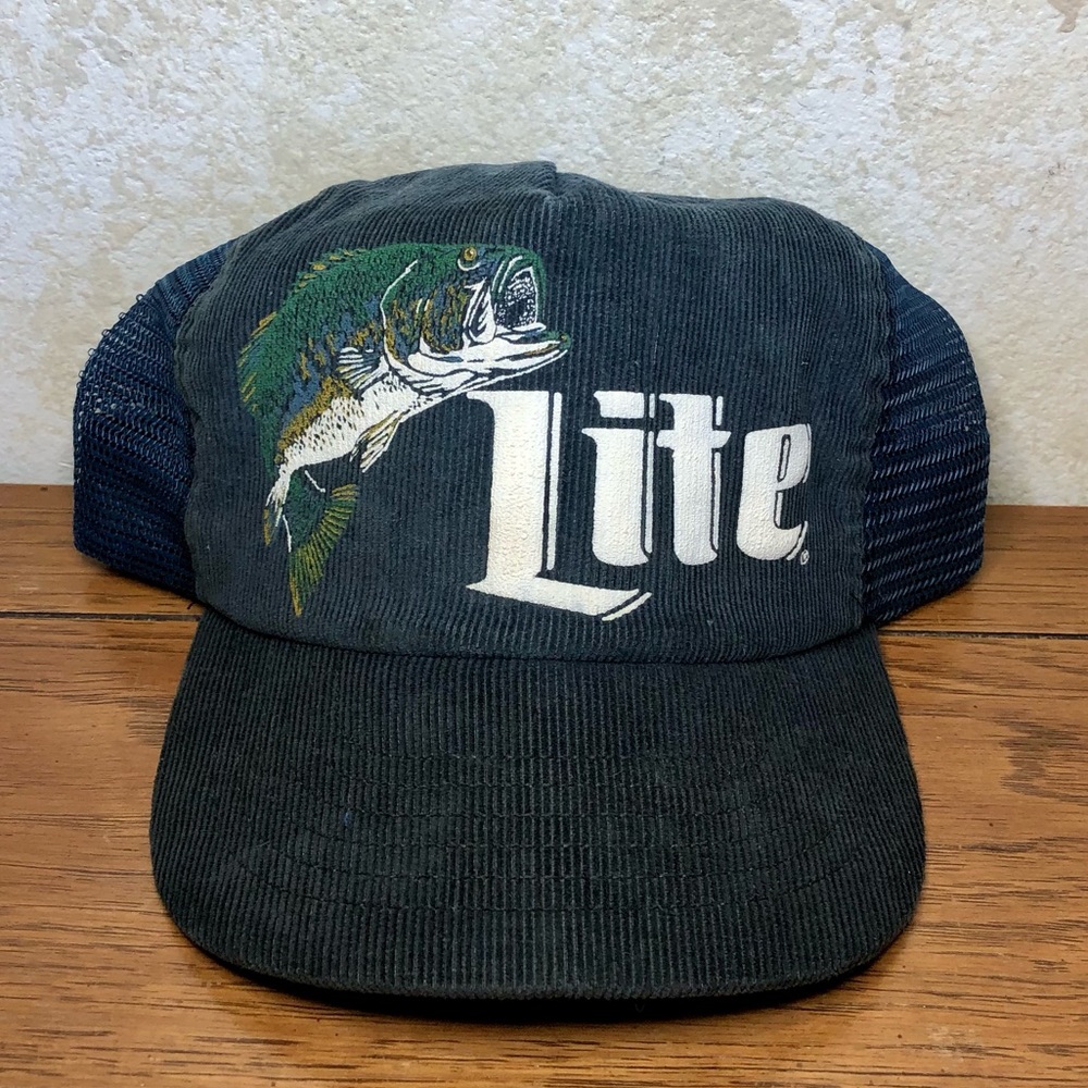 Vintage Lite Beer vintage blue bass corduroy snap back mesh trucker cap hat